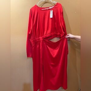 The Drop Long Sleeve Cut Out with Slit Vibrant Red Dress Size 3X NWT